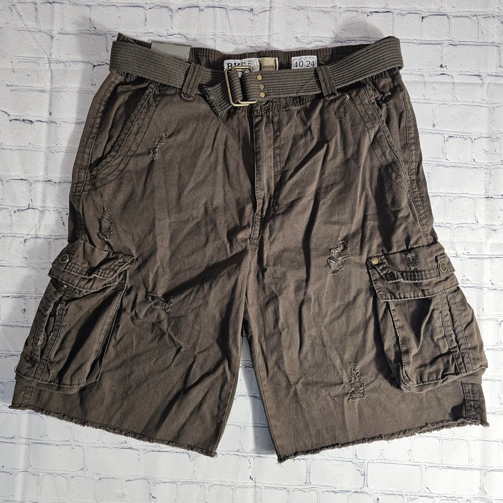 NWT BKE Buckle Neely Athletic Cargo Shorts Brown Distressed Mens 40x24 Belt